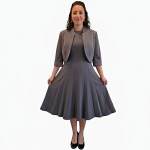 R&M Richards Charcoal Gray Dress & Jacket Set Pleated Fit & Flare Size 16 NWT